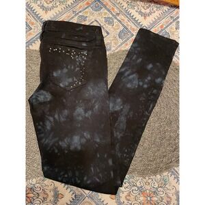 Wallflower Womens Tie Dye Studded Skinny Jeans Black Grey Low Rise Size 7